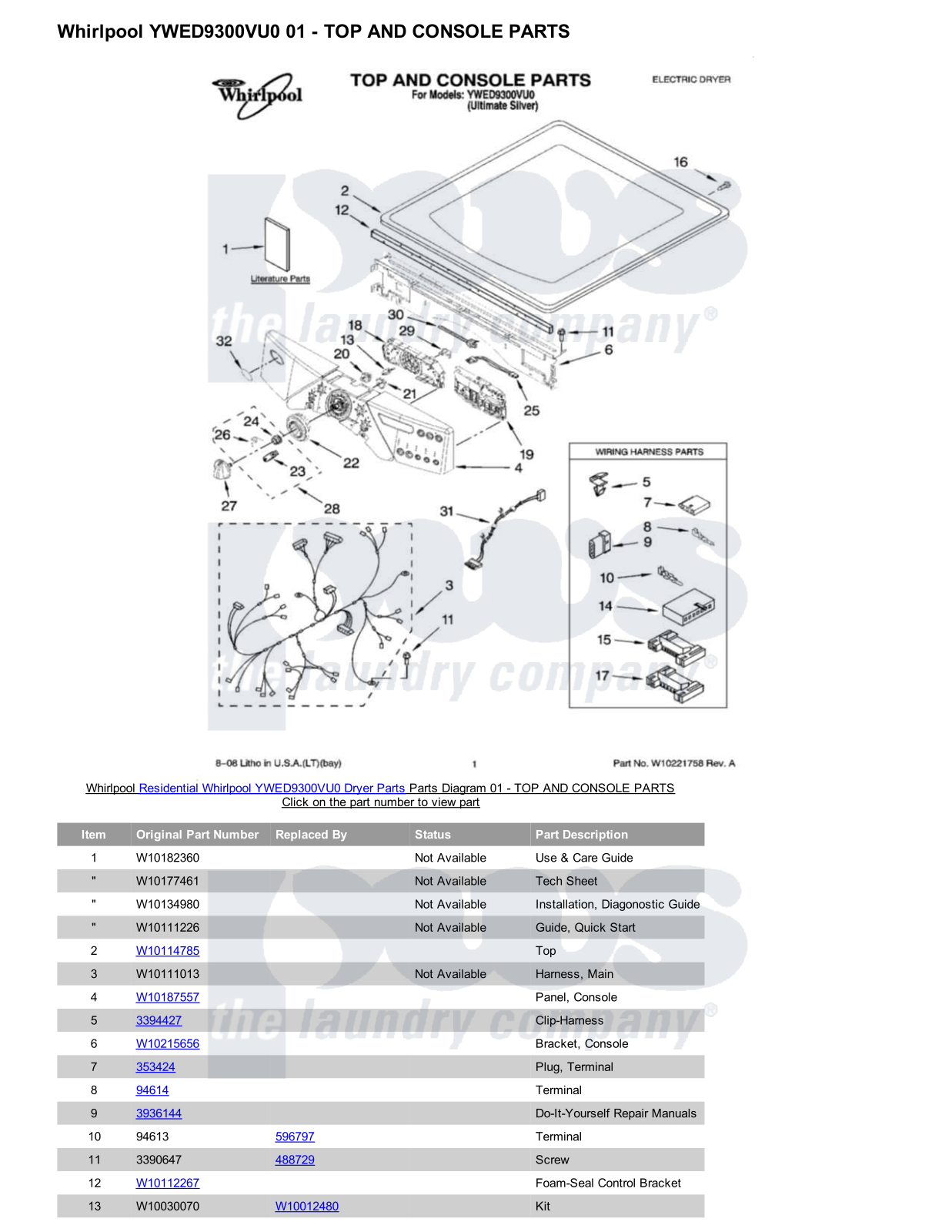 Whirlpool YWED9300VU0 Parts Diagram