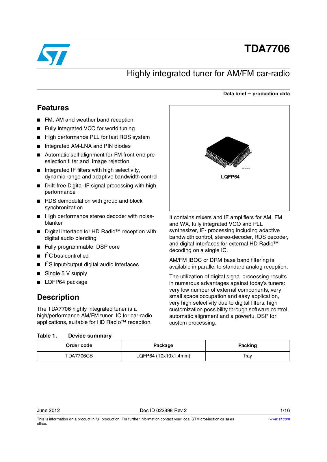 ST TDA7706 User Manual