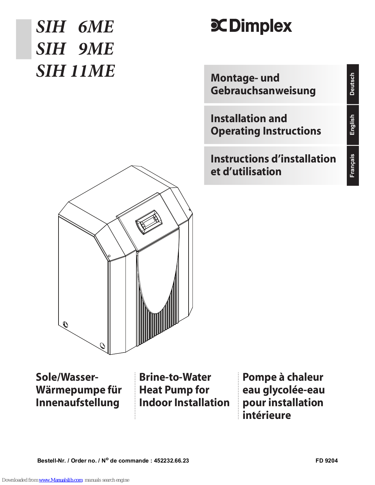 Dimplex SIH 6ME, SIH 11ME, SIH 9ME Installation And Operating Instructions Manual