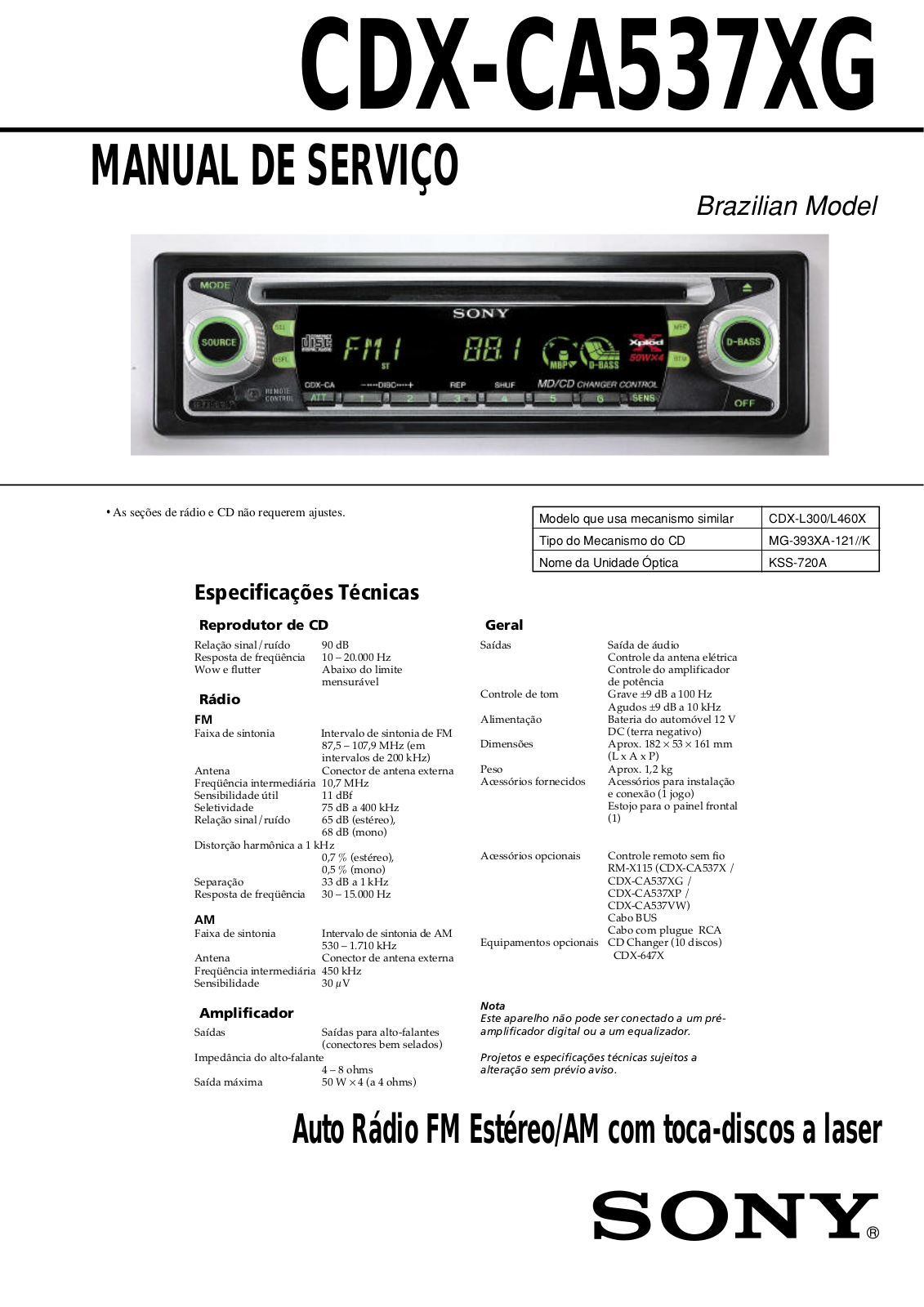 Sony CDX-CA537XG Service Manual