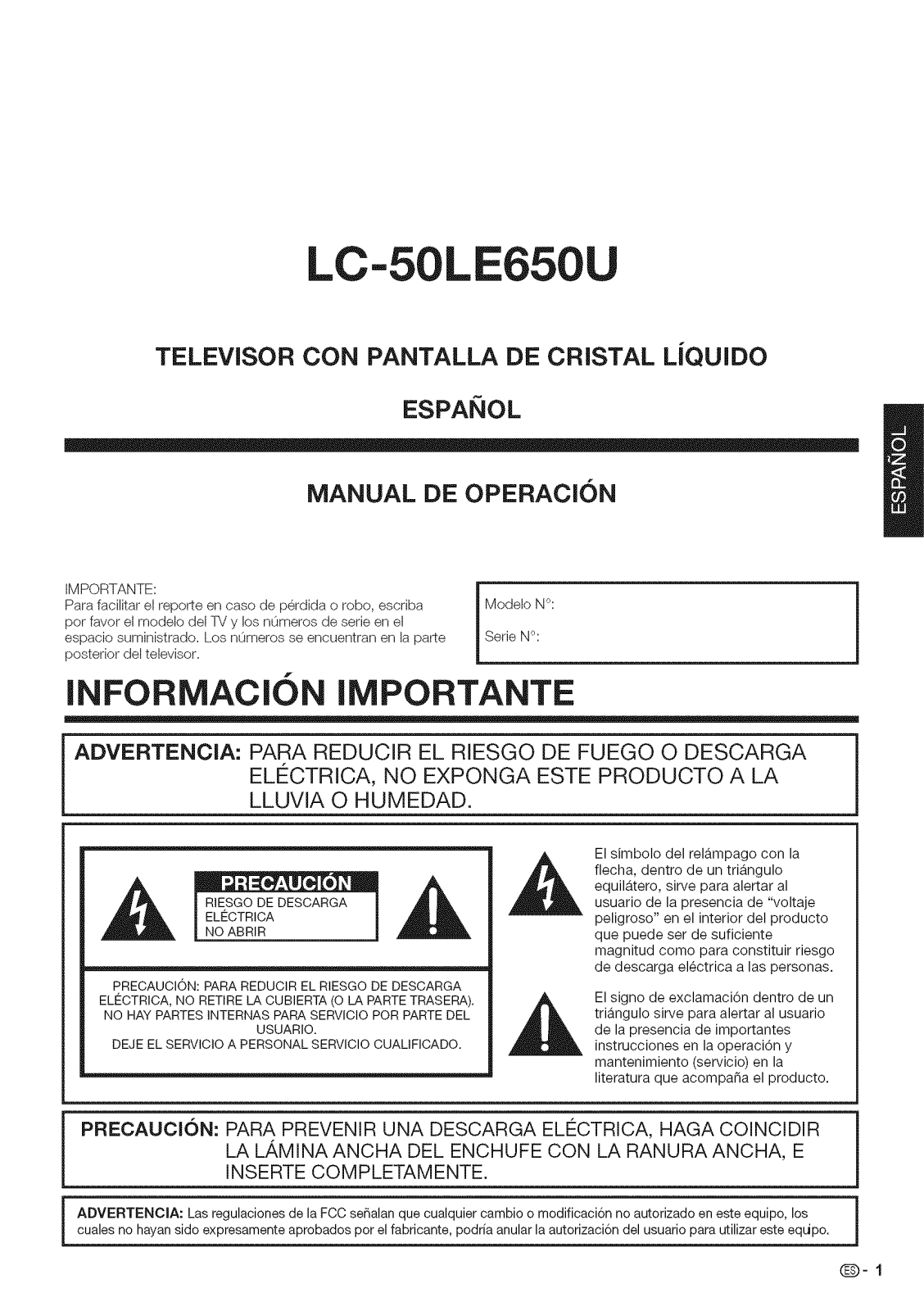 Sharp LC-50LE650U Owner’s Manual