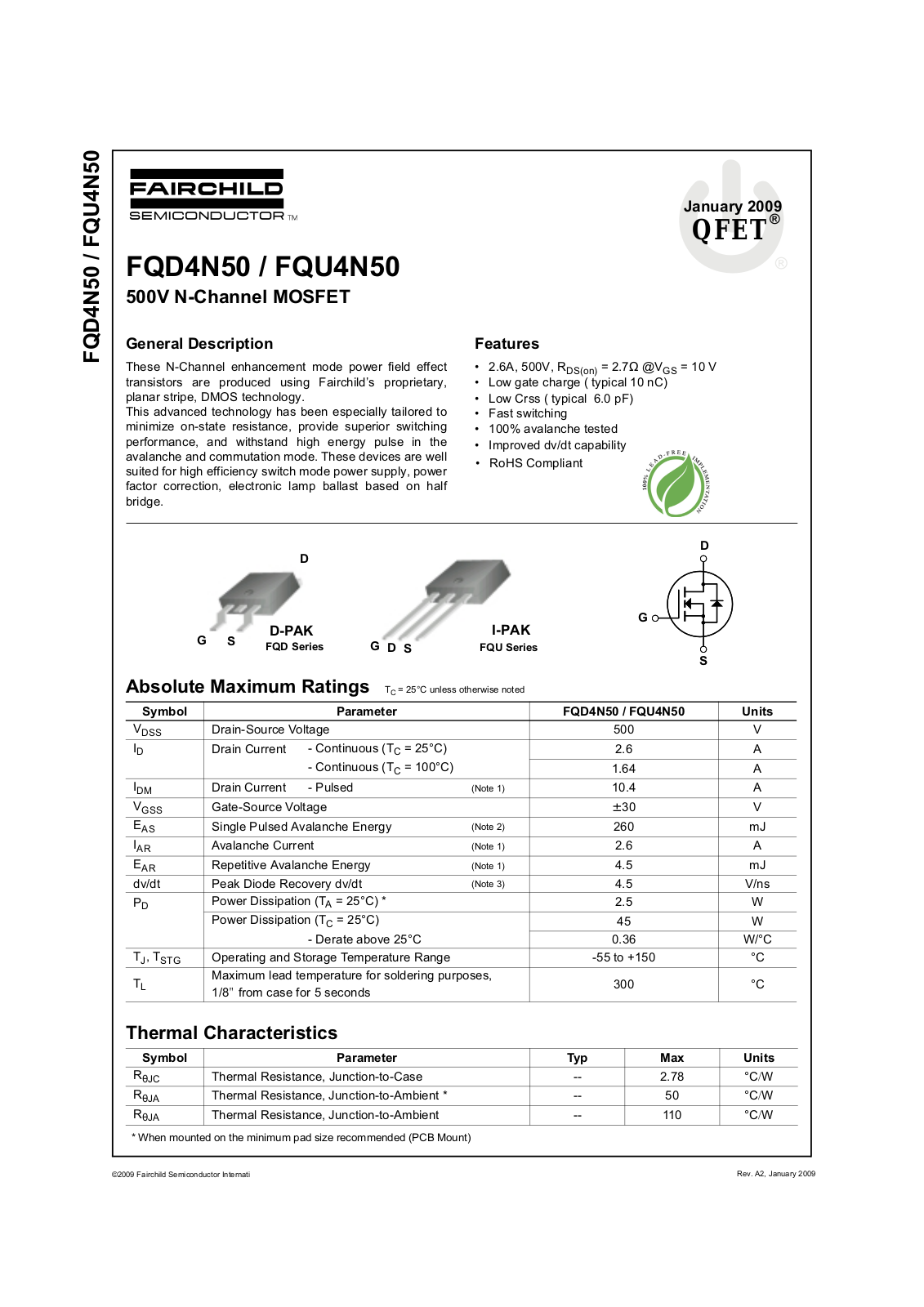 Fairchild FQD4N50, FQU4N50 service manual