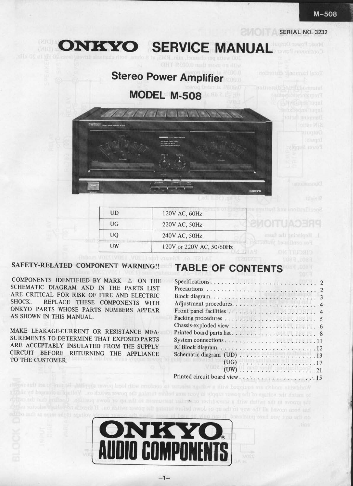 Onkyo Integra-M-508 Service Manual