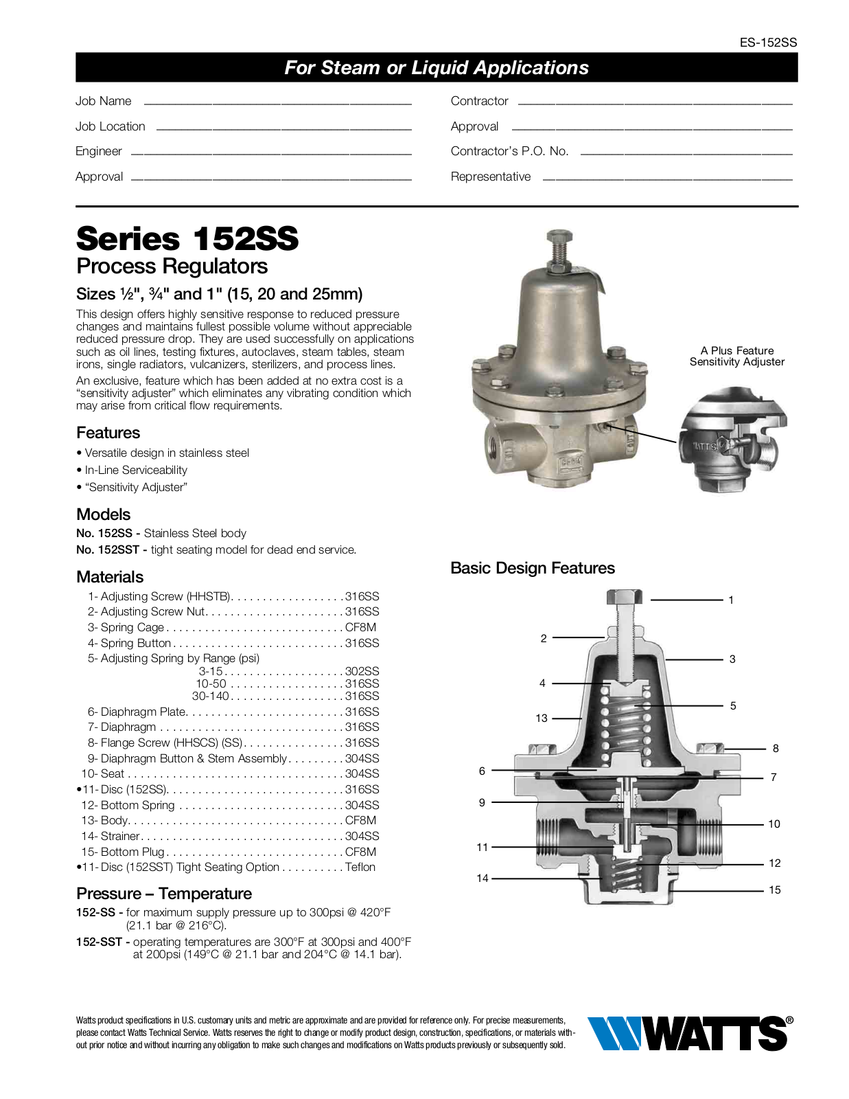 Watts 152SS User Manual