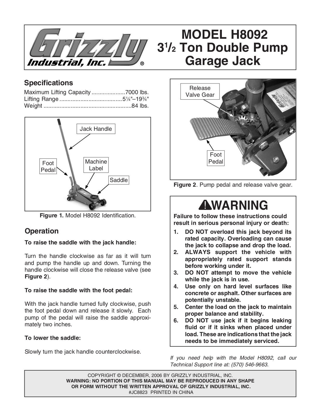 Grizzly H8092 User Manual