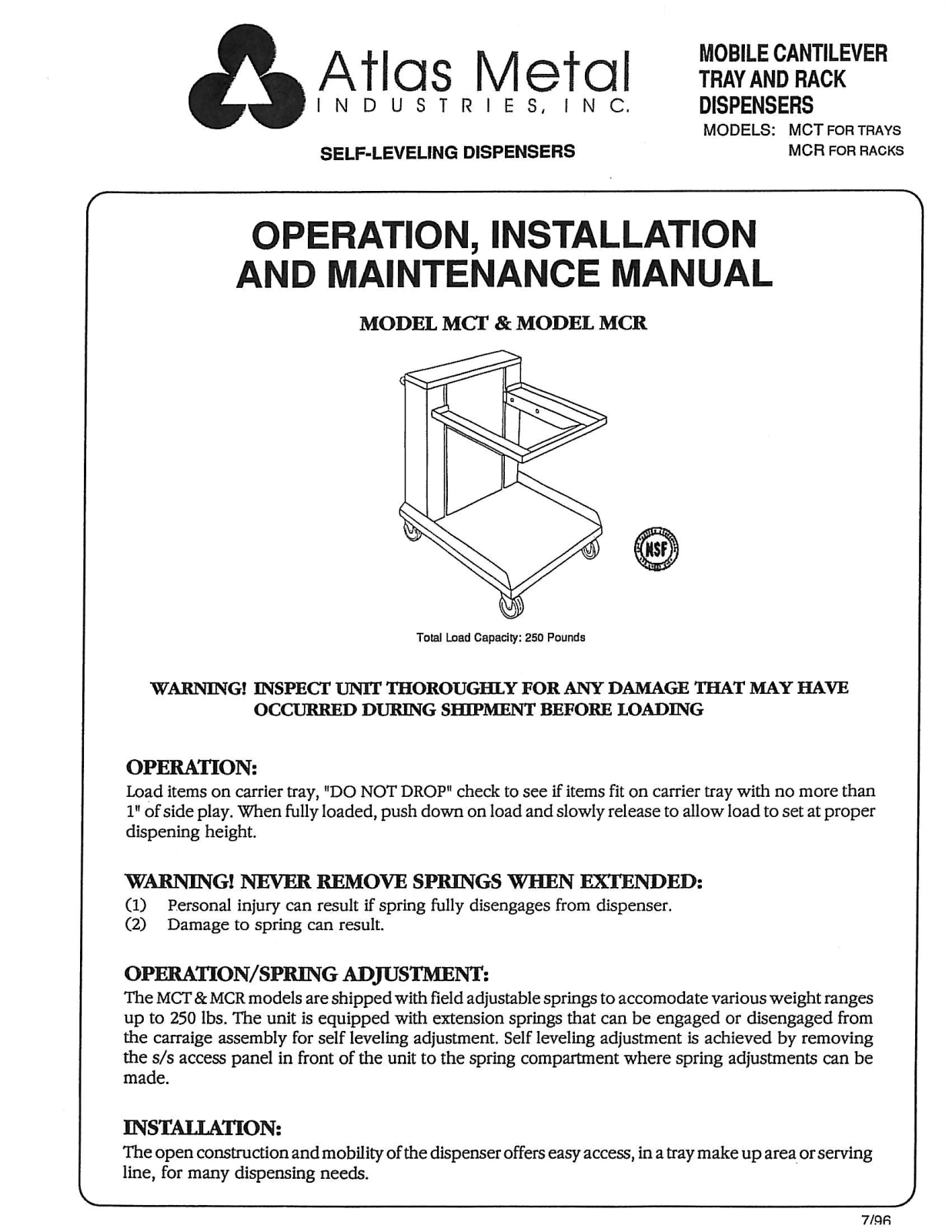 Atlas Metal MCR-2020 Installation  Manual