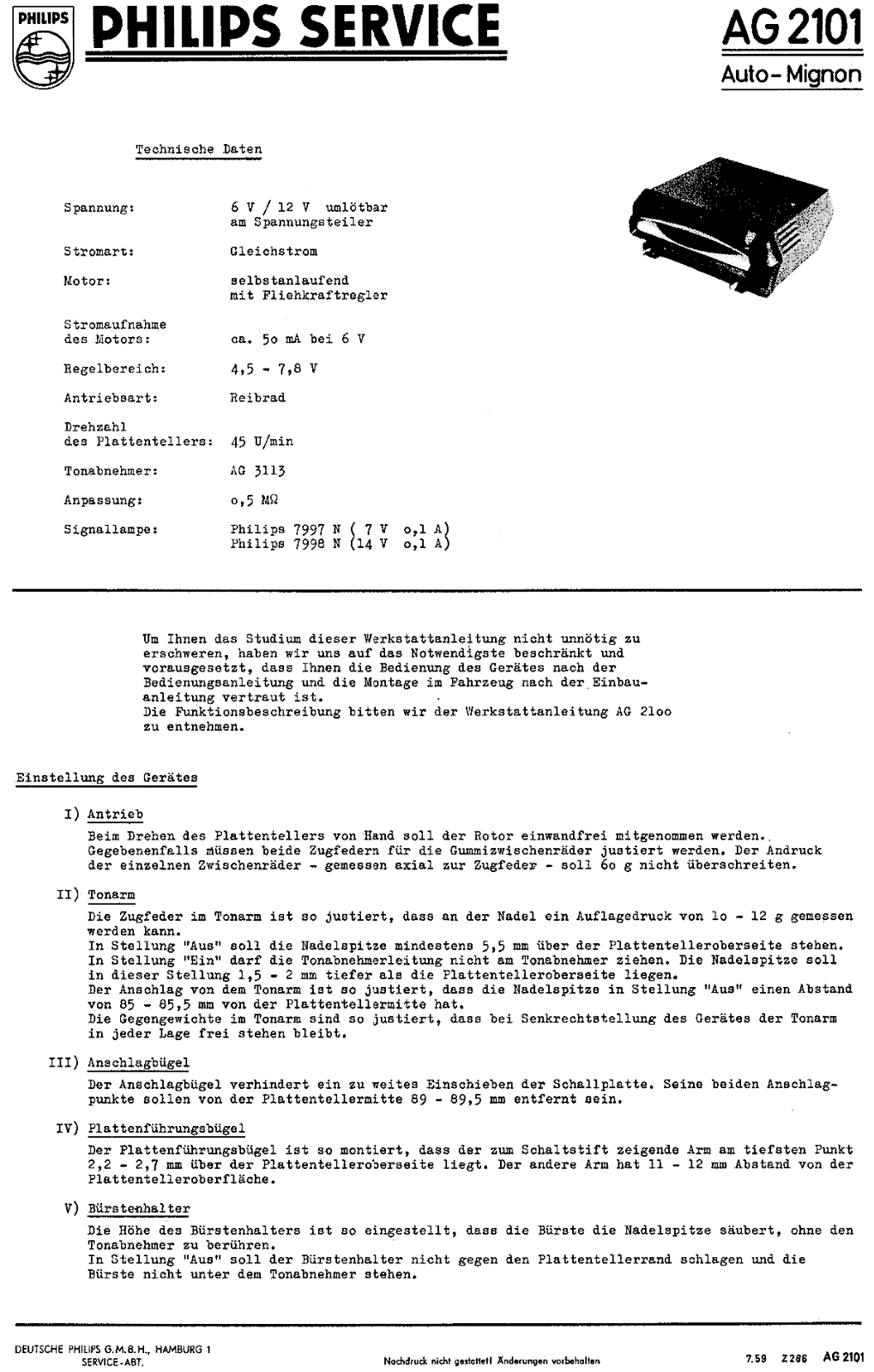 Philips AG-2101 Service Manual