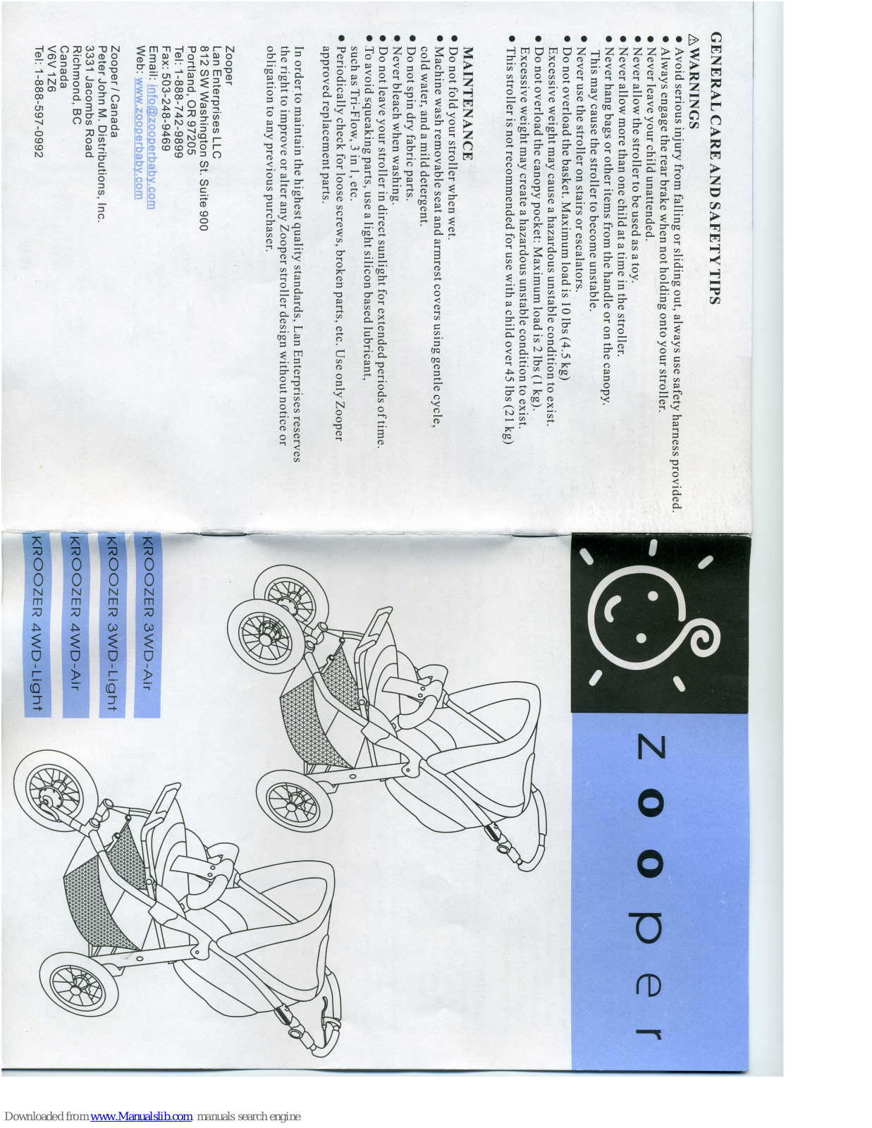 Zooper Kroozer 3WD-Air, Kroozer 3WD-Light, Kroozer 4WD-Air, Kroozer 4WD-Light Instructions Manual