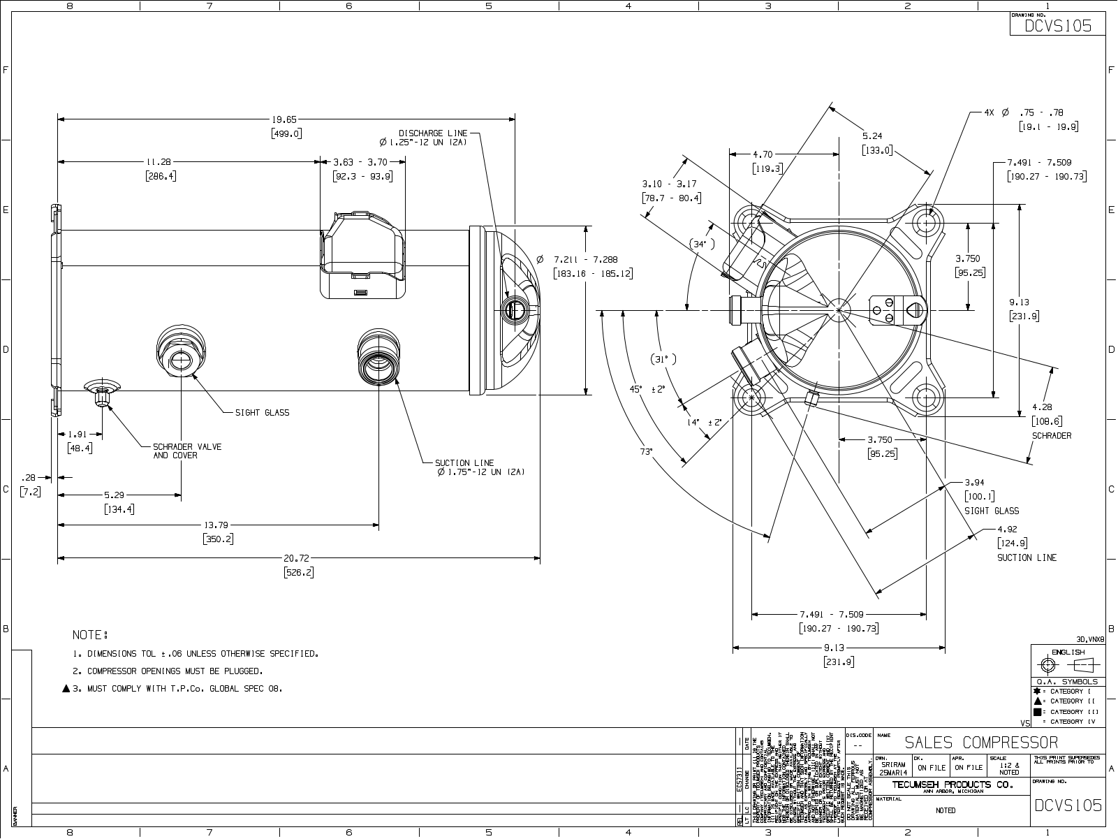 Tecumseh VSC9558ZXG, VSC9558ZXH, VSC9558ZXT, VSC9566ZXG, VSC9566ZXH Drawing Data