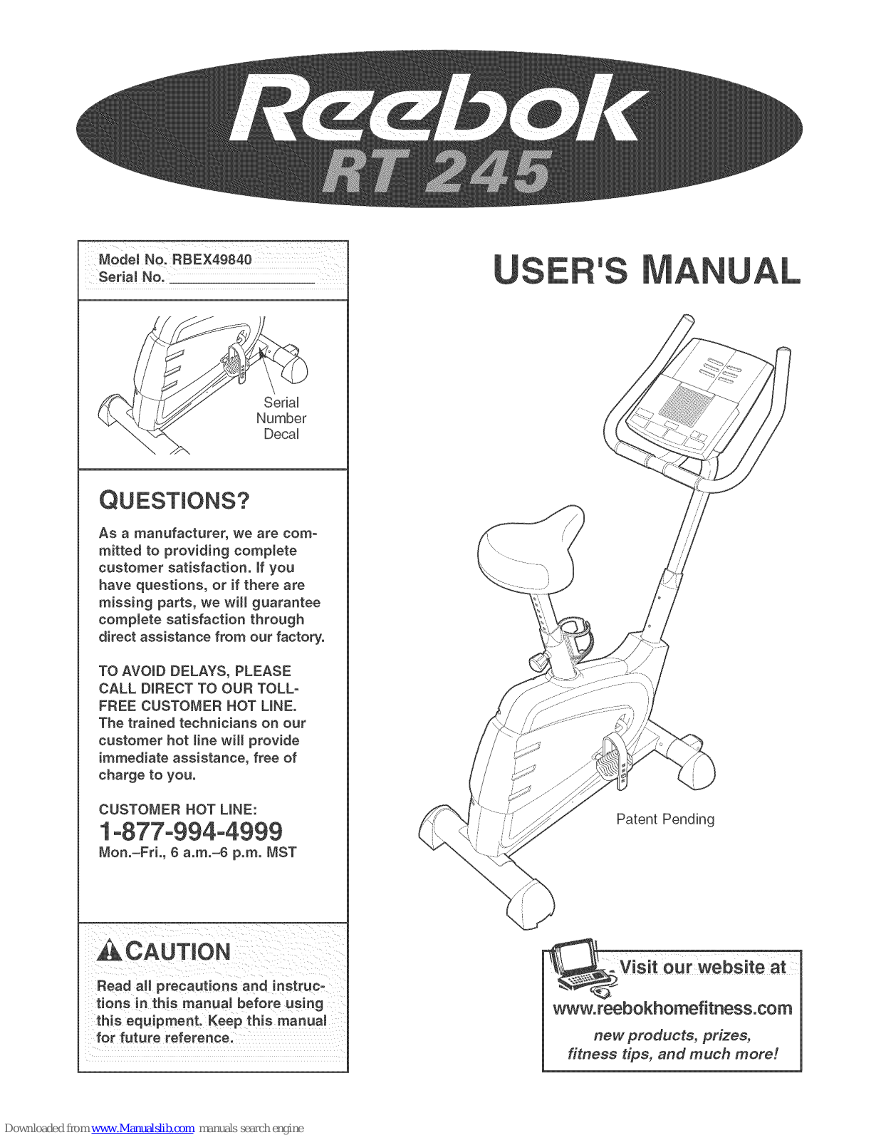 Reebok RT 245 User Manual - ManualMachine.com