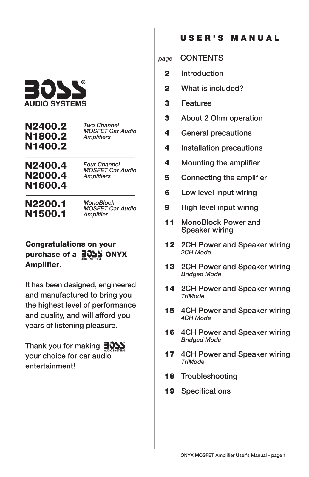 Boss ONYX N1400.2 User Manual