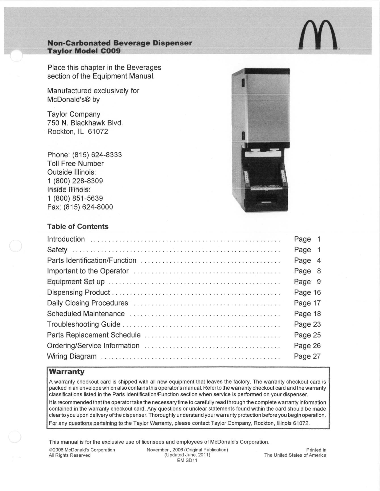 Taylor C009 User Manual