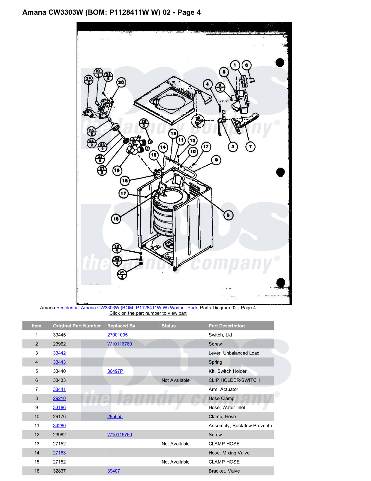 Amana CW3303W Parts Diagram