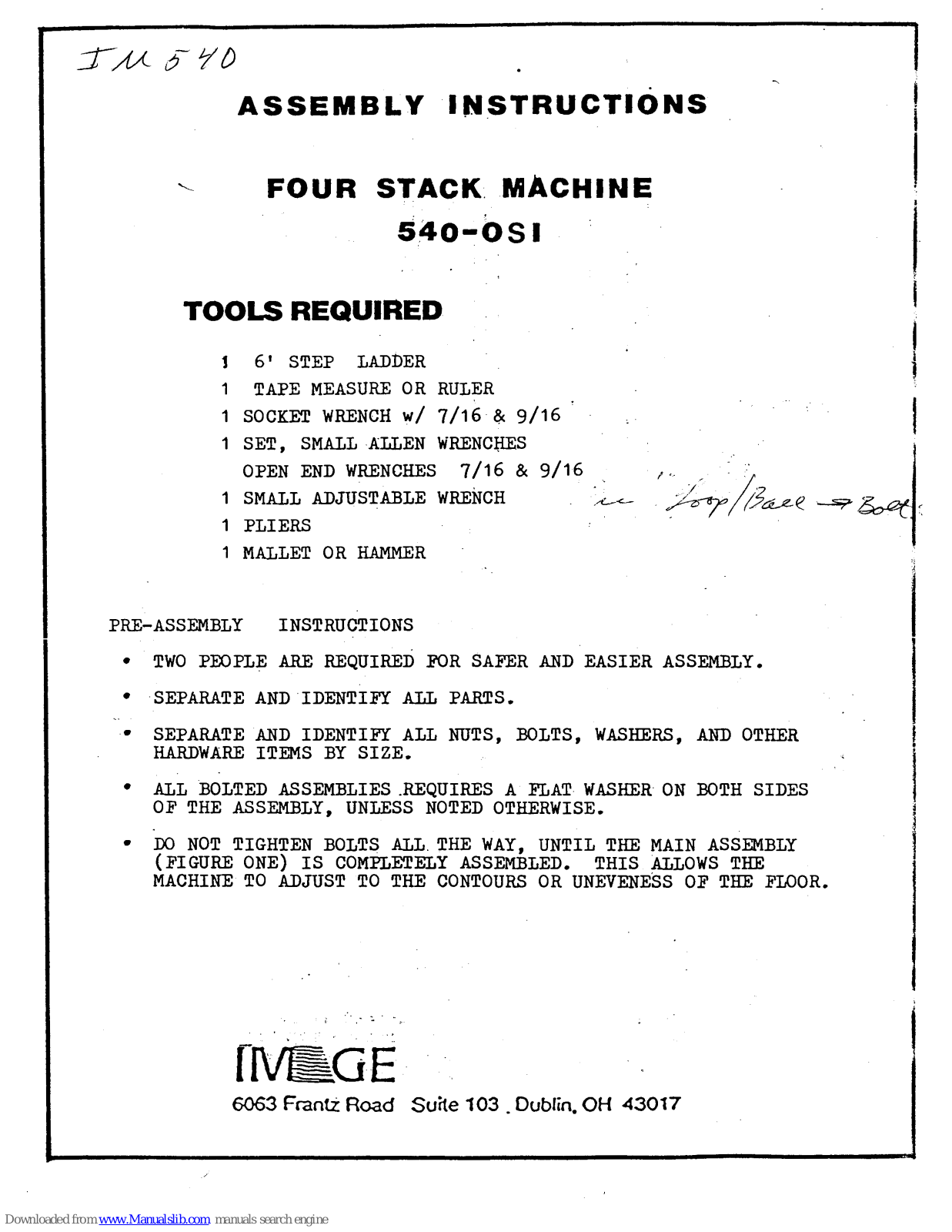 Image 540, 540-OSI, IM 540 User Manual