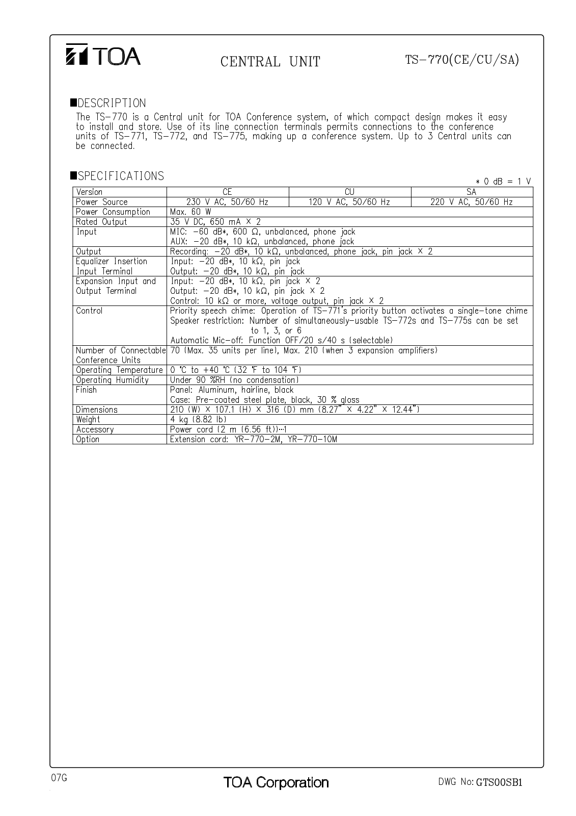 TOA TS-770 CU User Manual