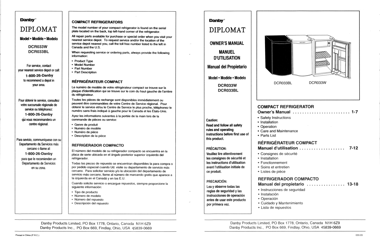 Danby DCR033W Owner's Manual