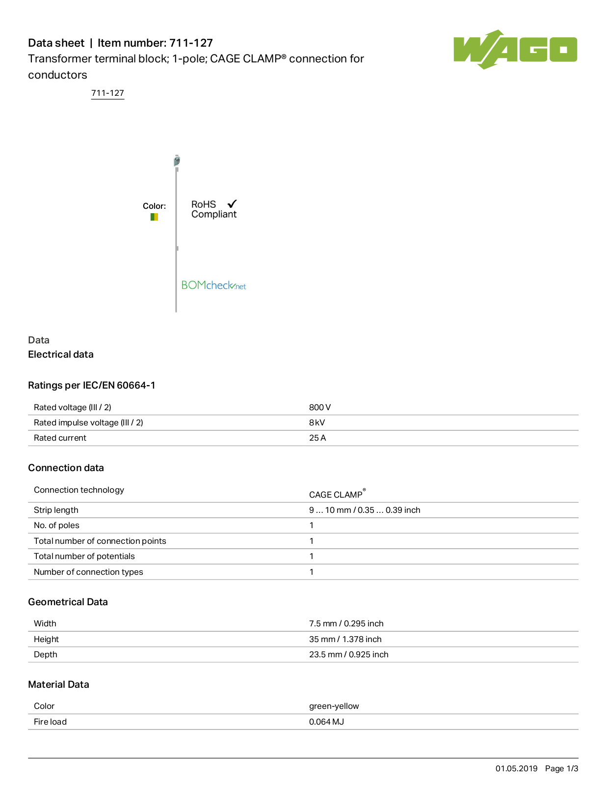 Wago 711-127 Data Sheet