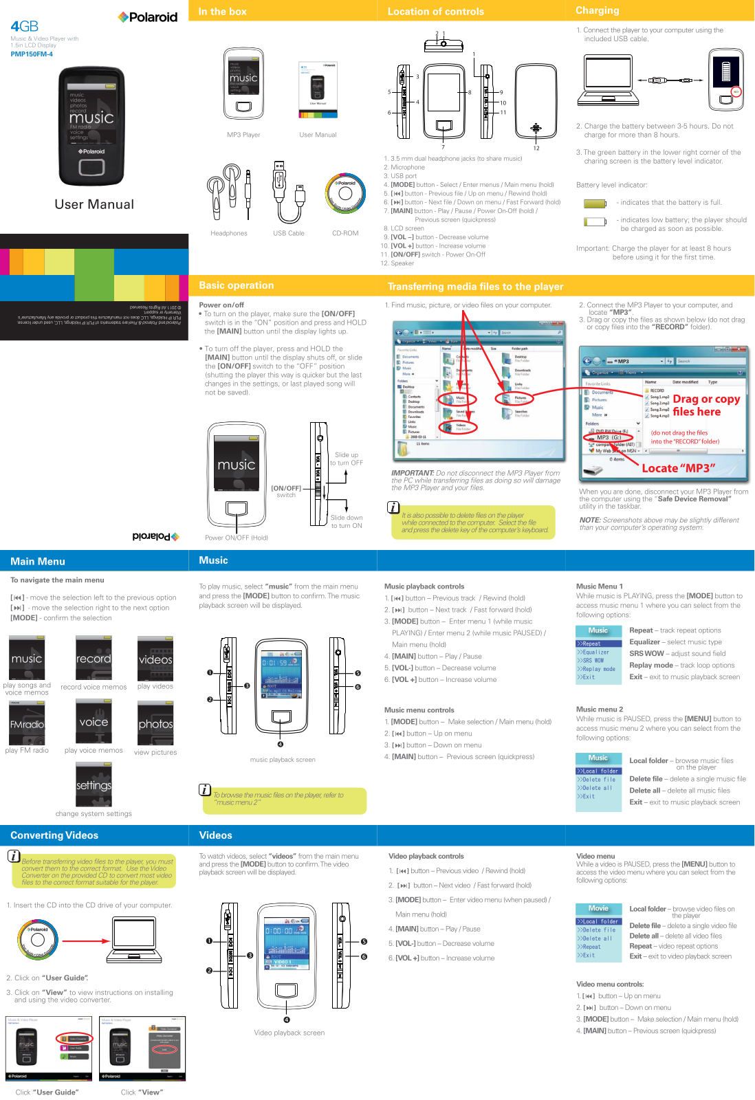 Polaroid PMP150FM-4 User Manual