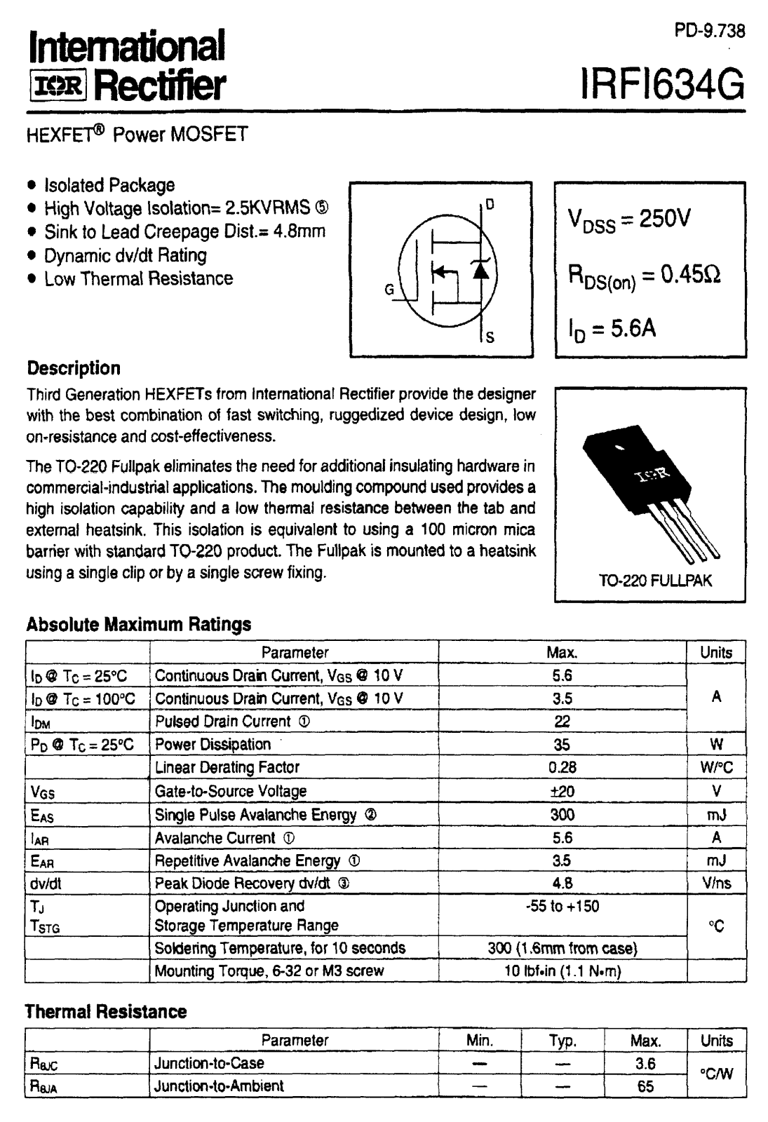 International Rectifier IRFI634G Datasheet