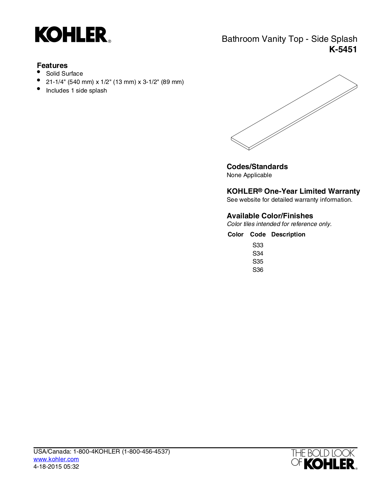 Kohler KOH20370 Specifications - ManualMachine.com