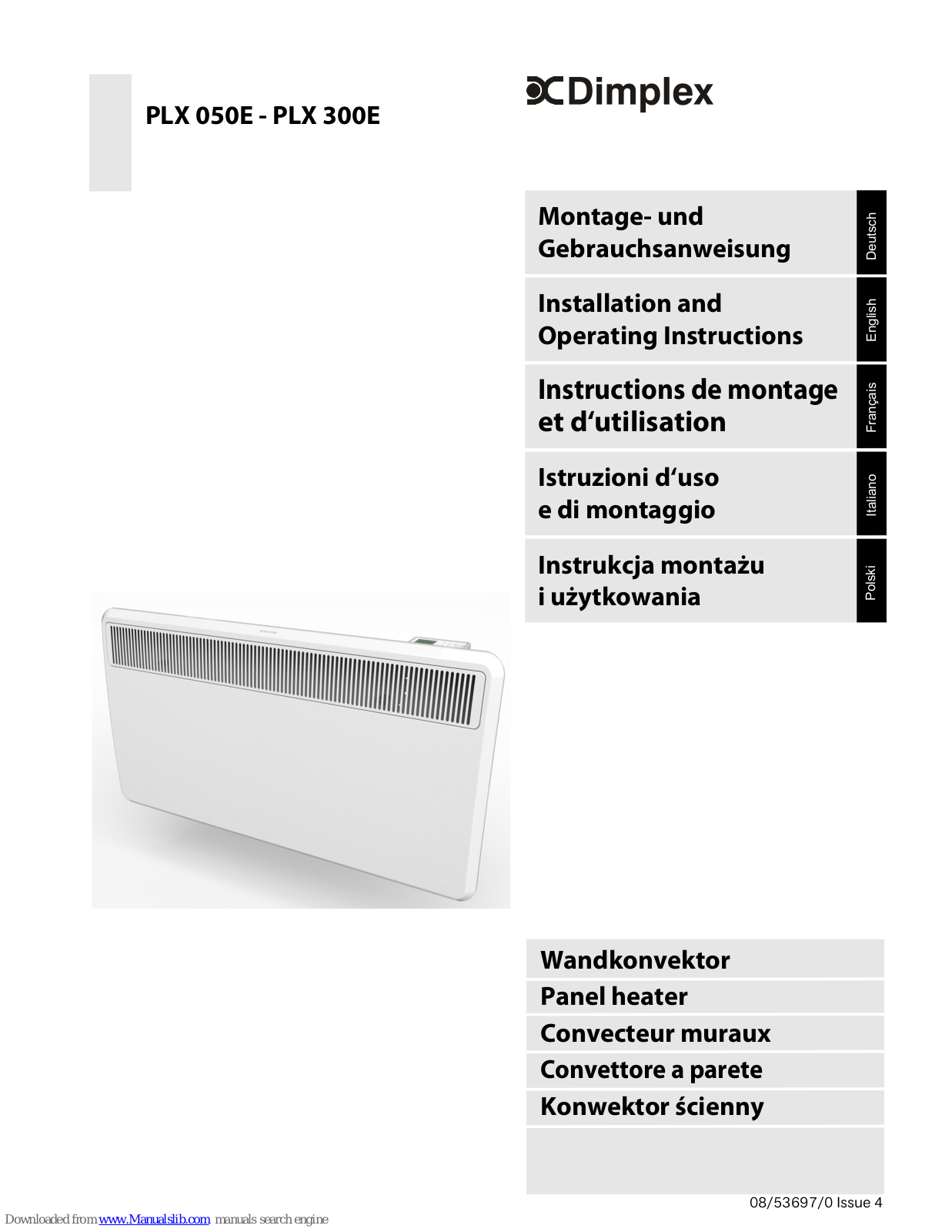 Dimplex PLX 050E, PLX 300E Installation And Operating Instructions Manual