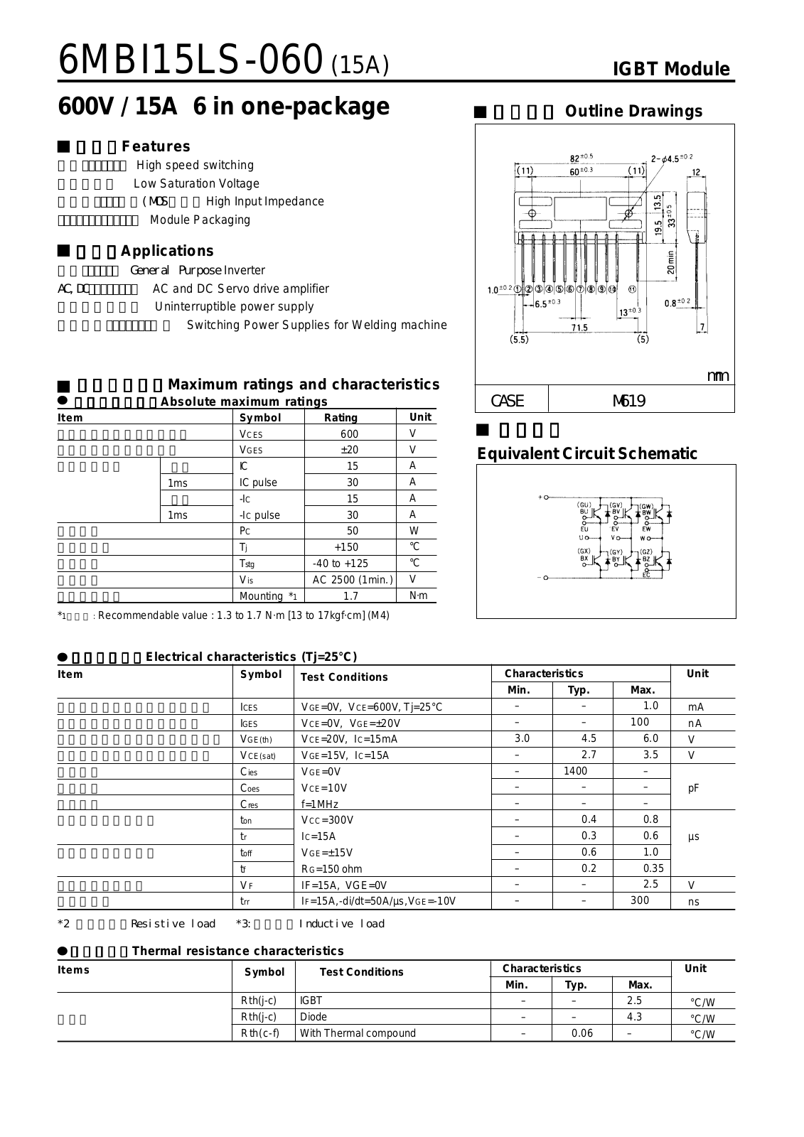 Fuji Electric 6MBI15LS-060 Data Sheet