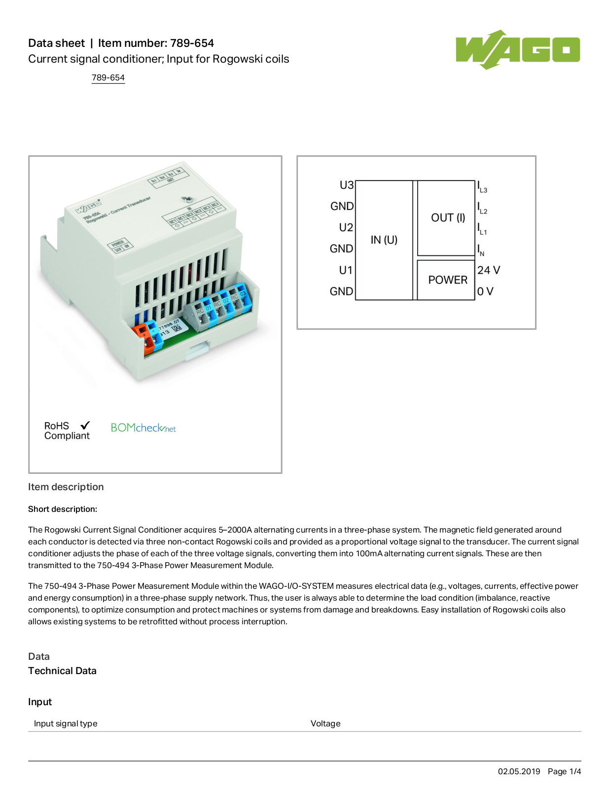 Wago 789-654 Data Sheet