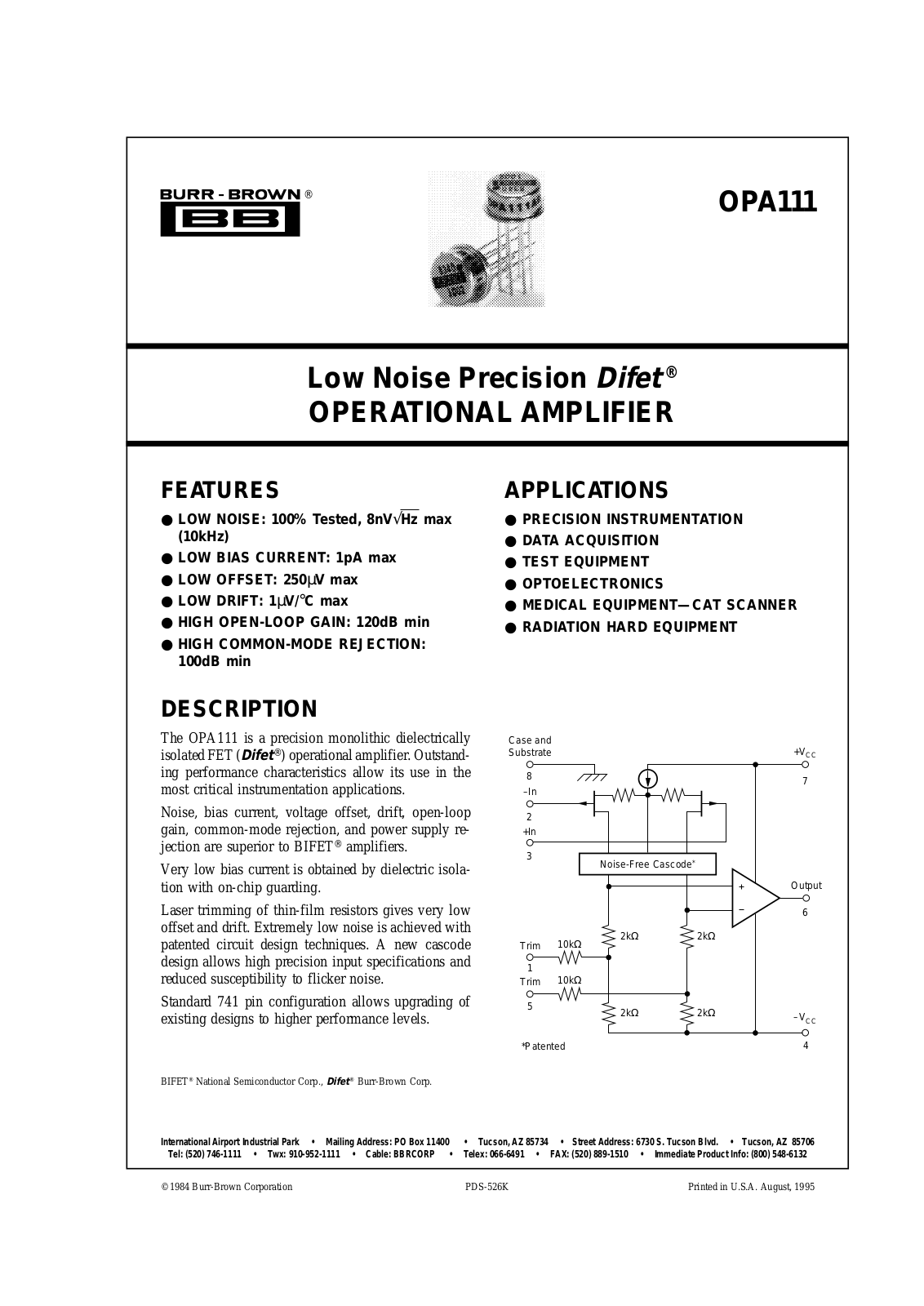 Burr Brown OPA111AM, OPA111SMQ, OPA111SM, OPA111BM Datasheet