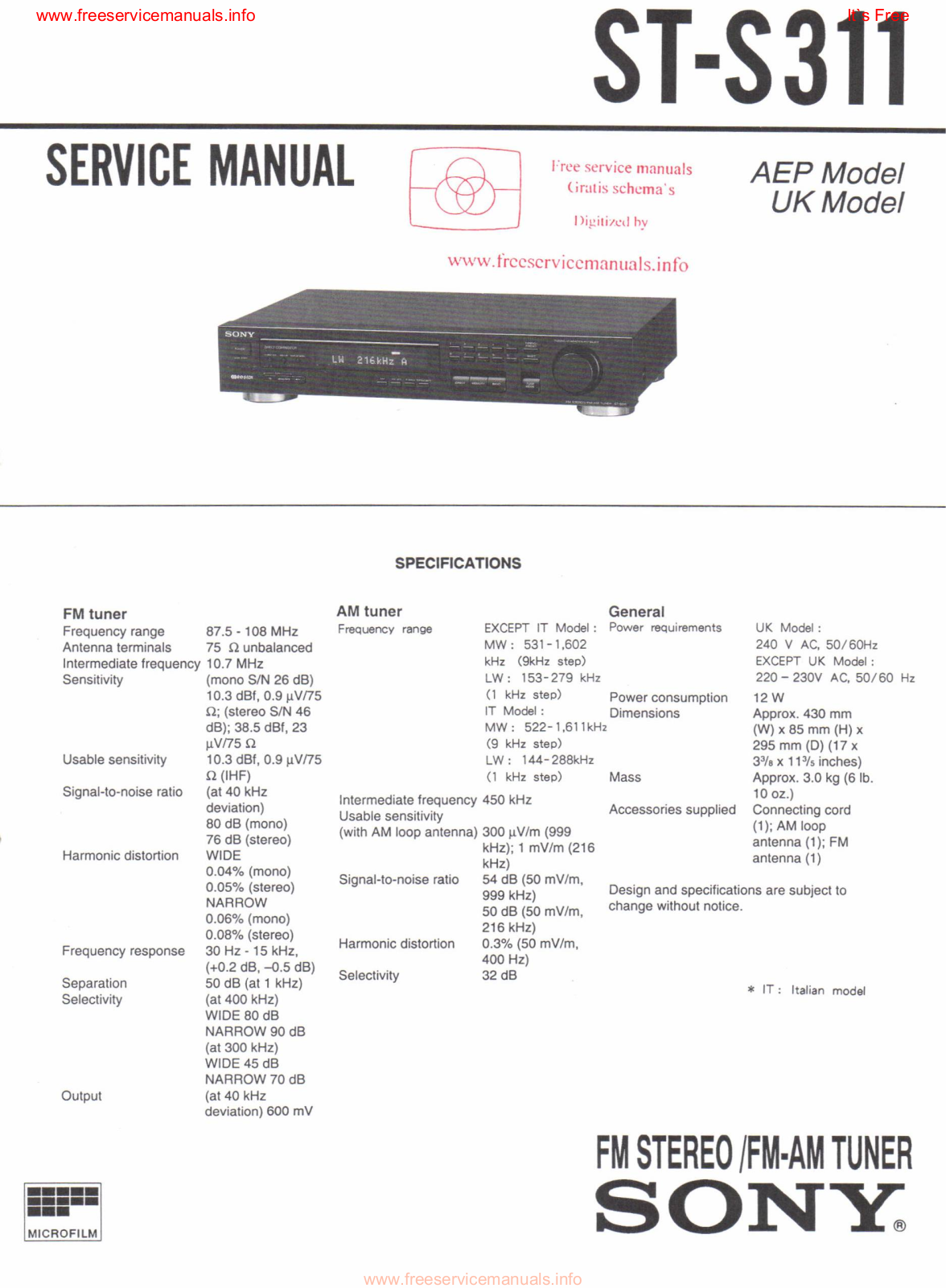 Sony ST-S311 Service Manual