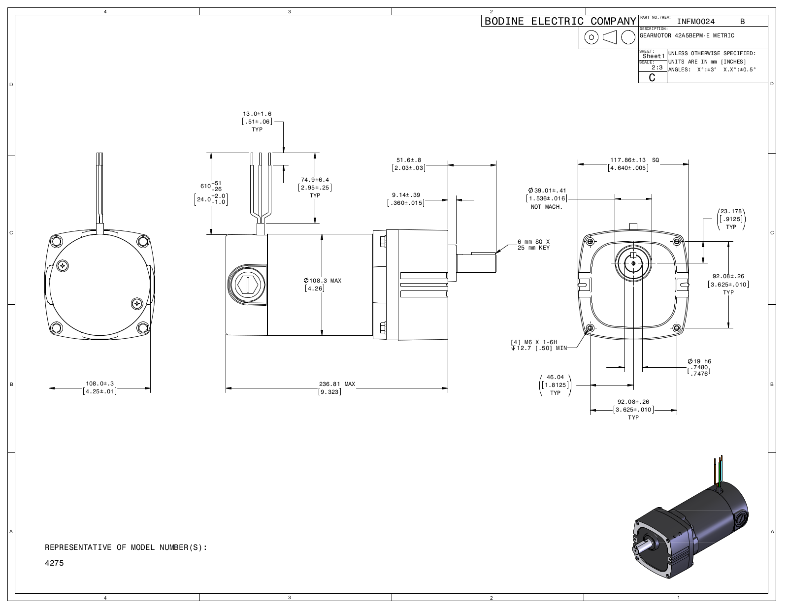 Bodine 4275 Reference Drawing