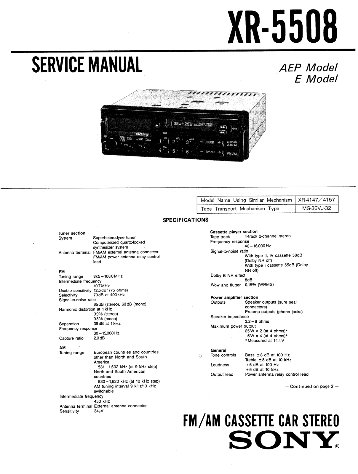Sony XR-5508 Service manual