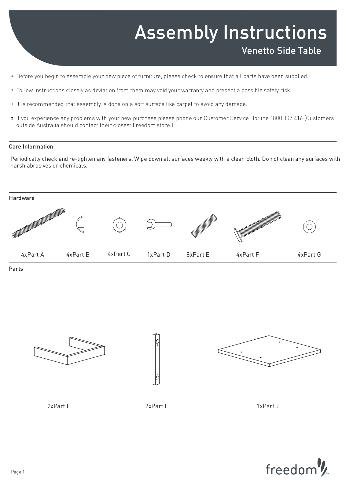 Freedom Venetto Side Table Assembly Instruction