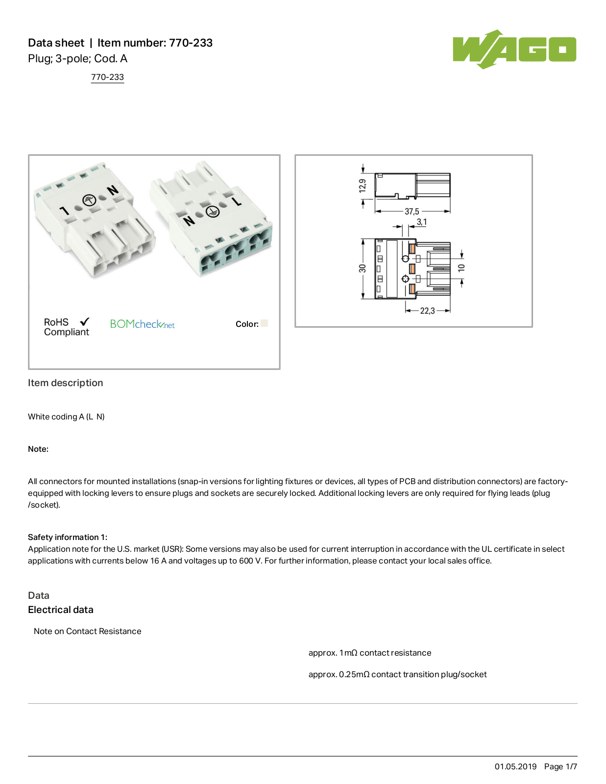 Wago 770-233 Data Sheet