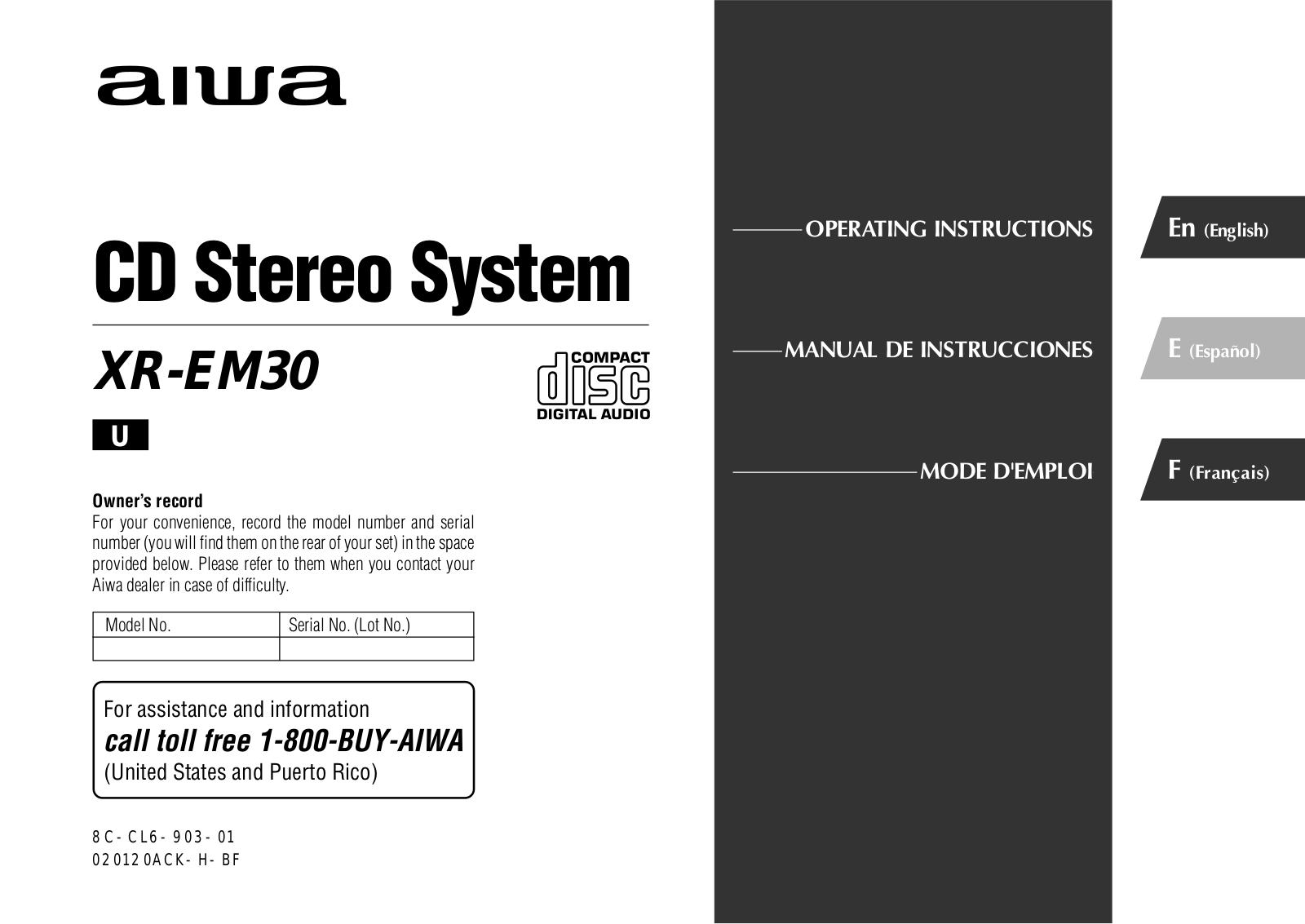 Aiwa XR-EM30 User Manual