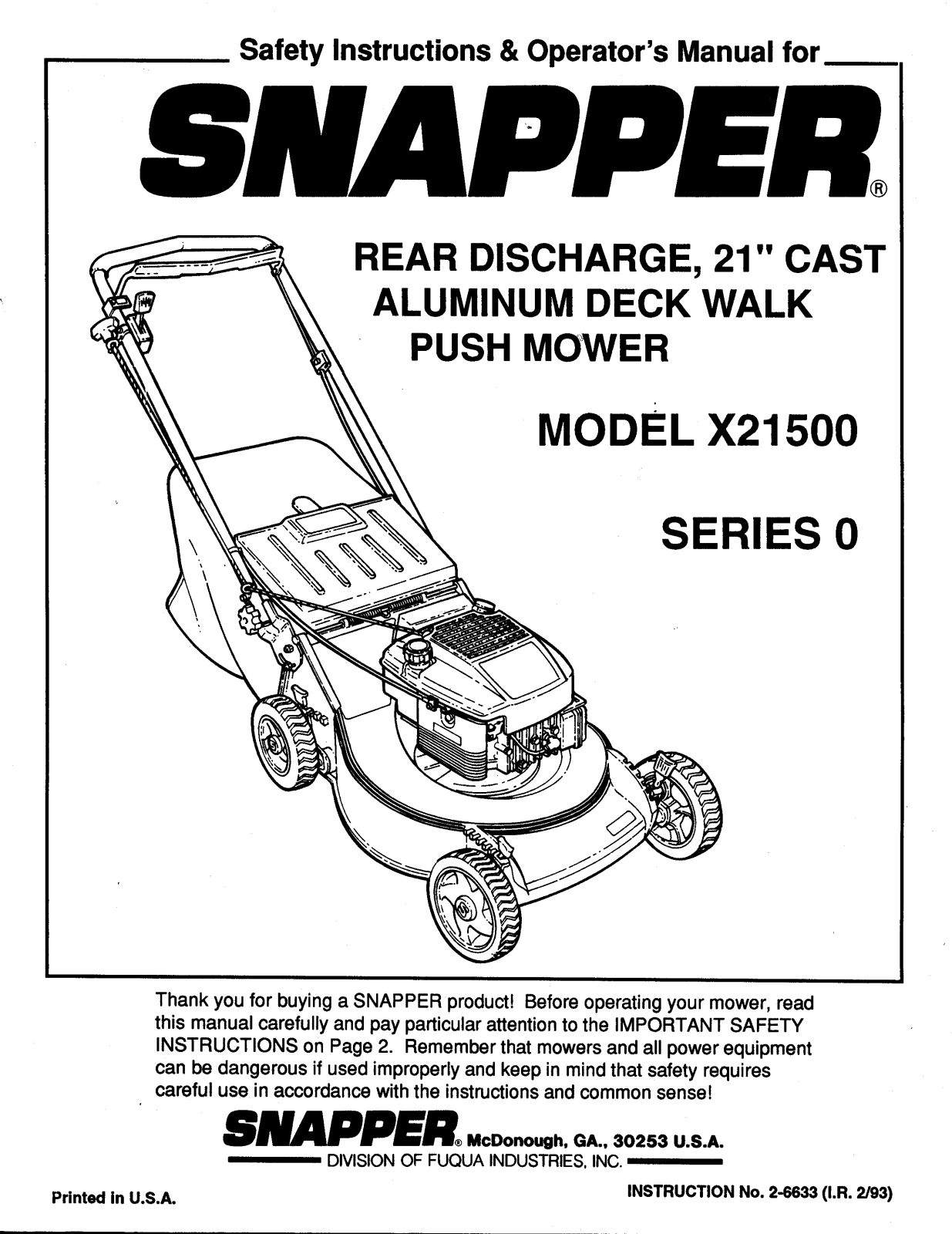 Snapper X21500 User Manual