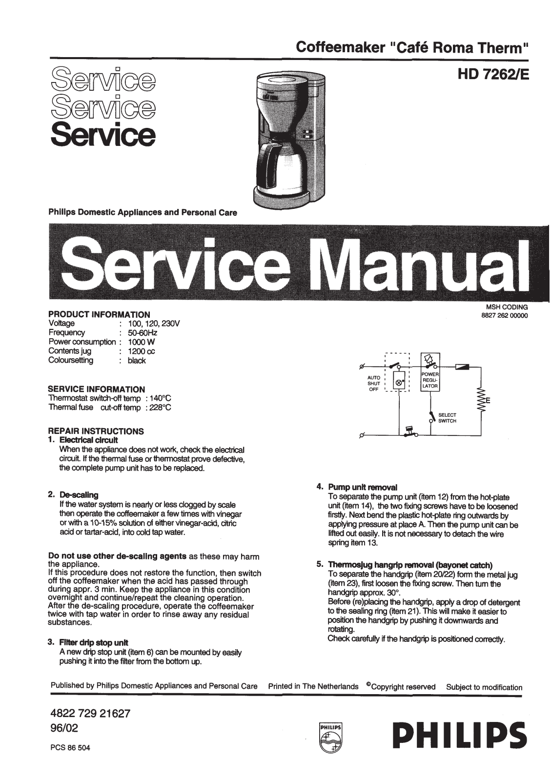 Philips HD7262E Service Manual