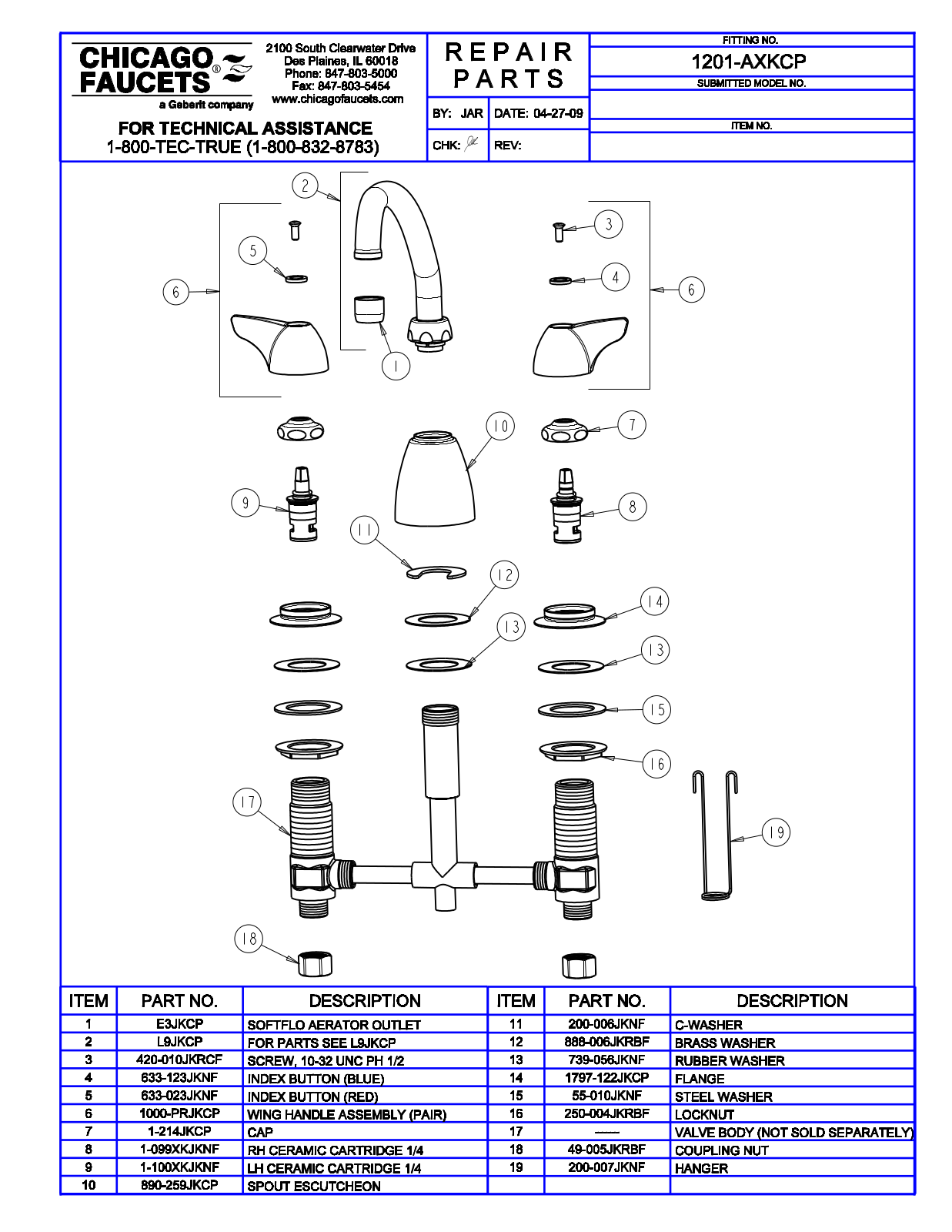 Chicago Faucet 1201-AXK Parts List