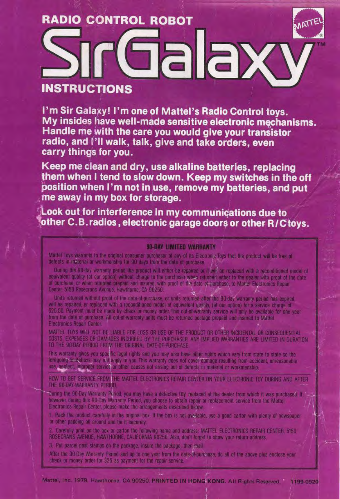 Mattel SIR GALAXY user guide