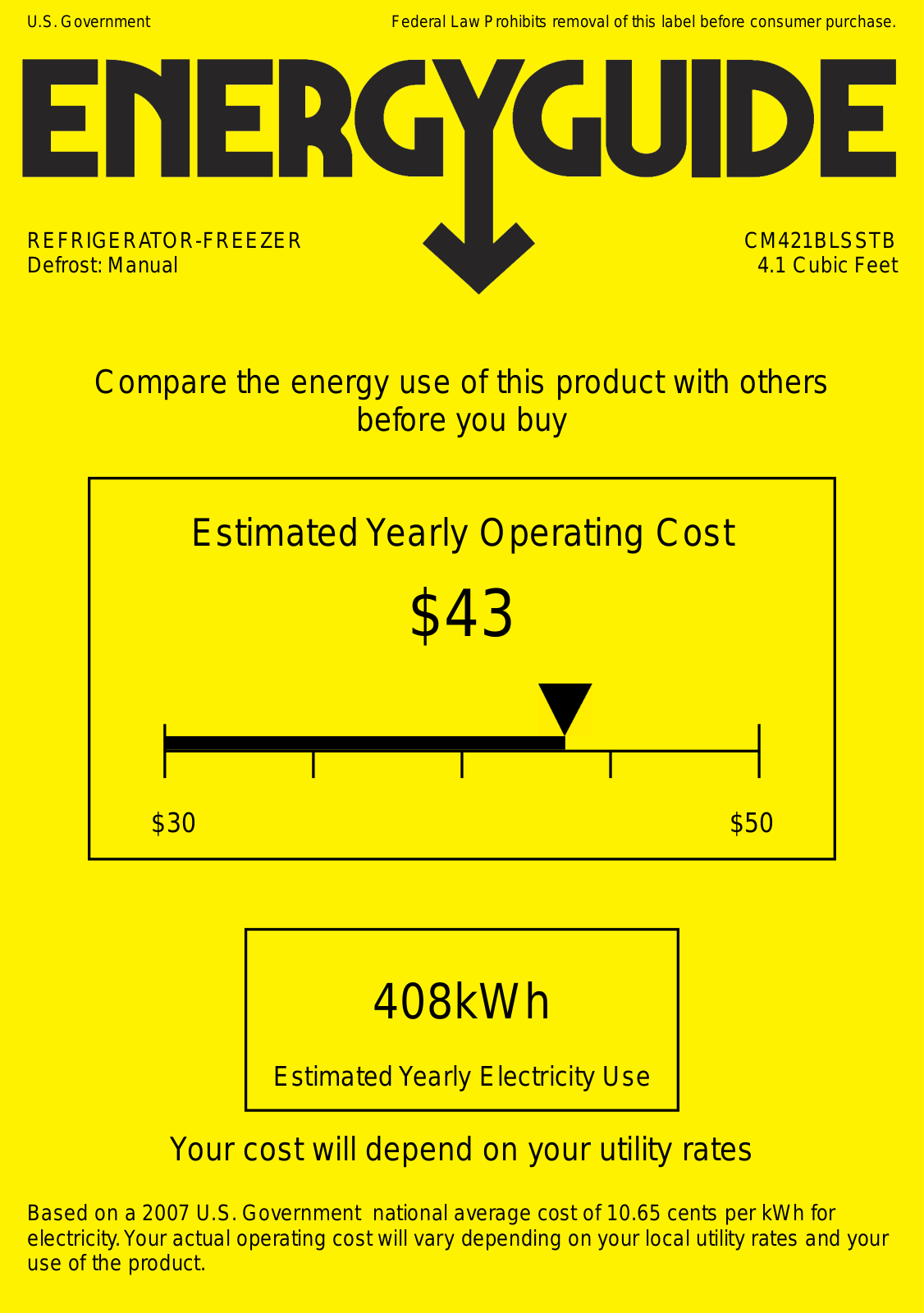 AccuCold CM421BLSSTB Energy manual