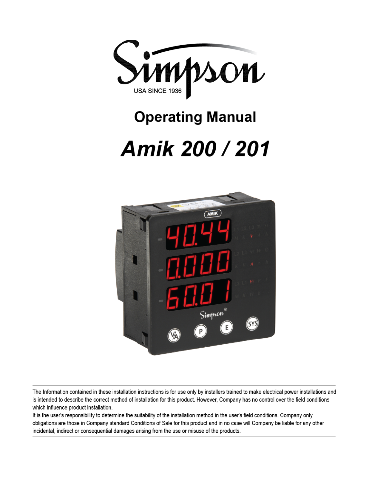 Simpson Electric Amik 200, Amik 201 Operation Manual