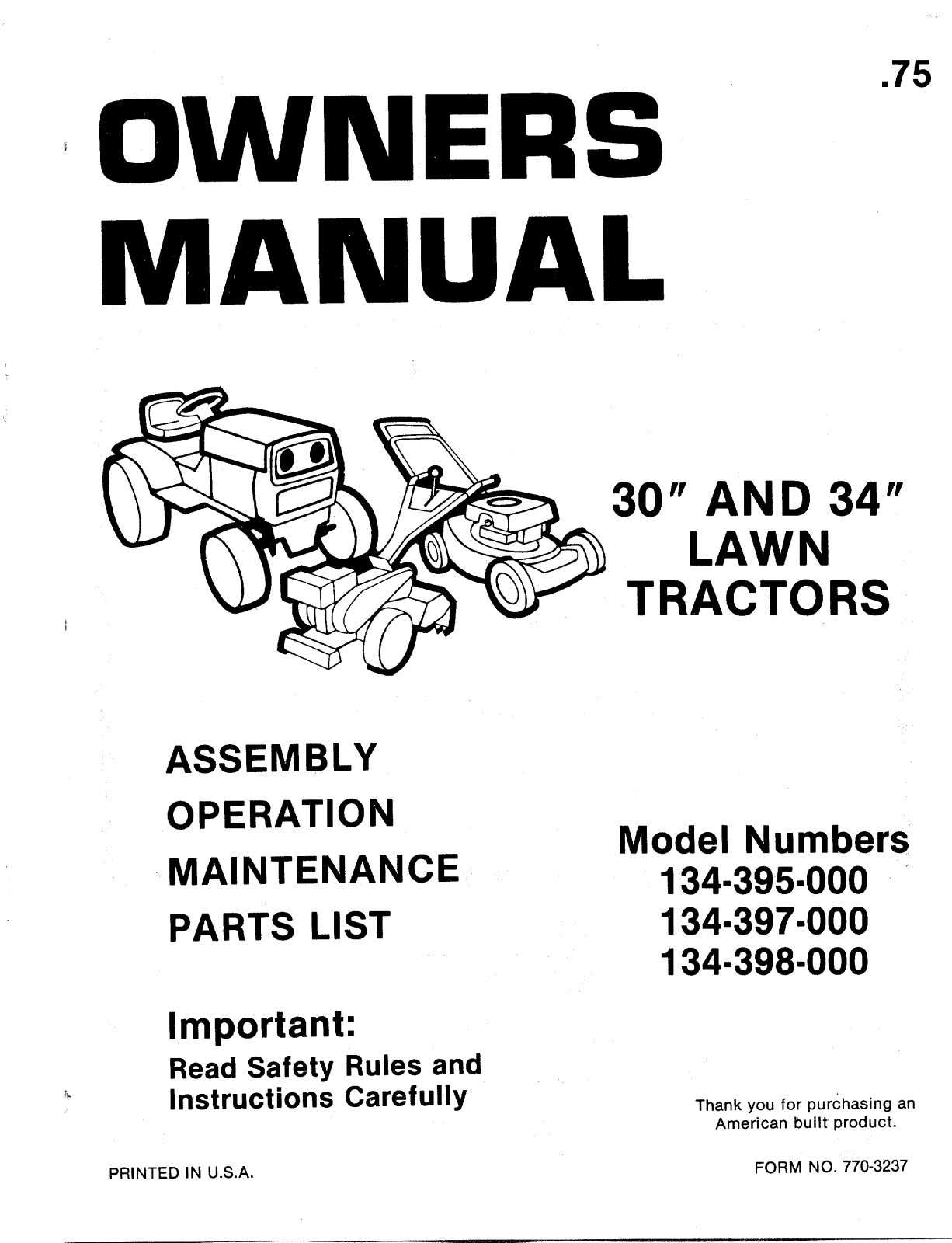 MTD 134-397-000, 134-395-000, 134-398-000 User Manual