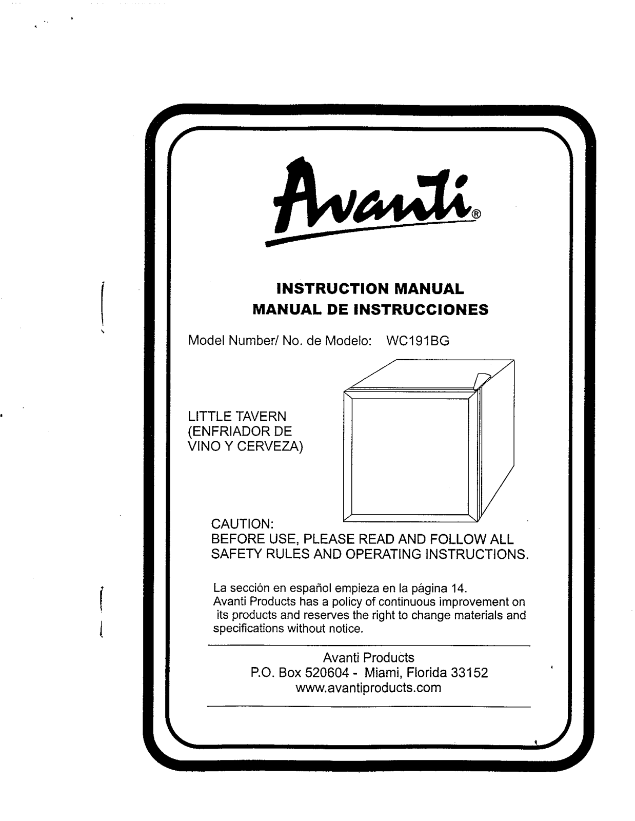 Avanti WC191BG User Manual