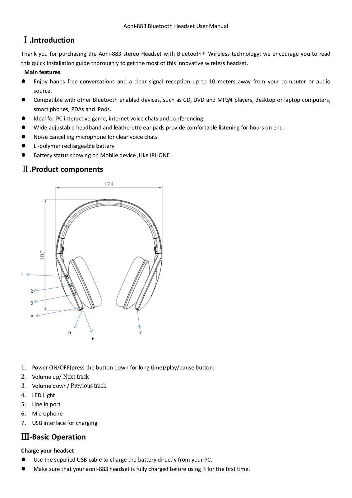 ShenZhen Aoni Electronic Industry AONIBT101 User Manual