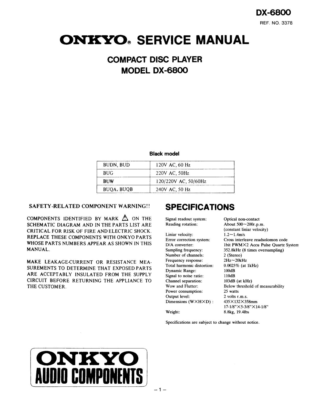 Onkyo DX-6800 Service manual