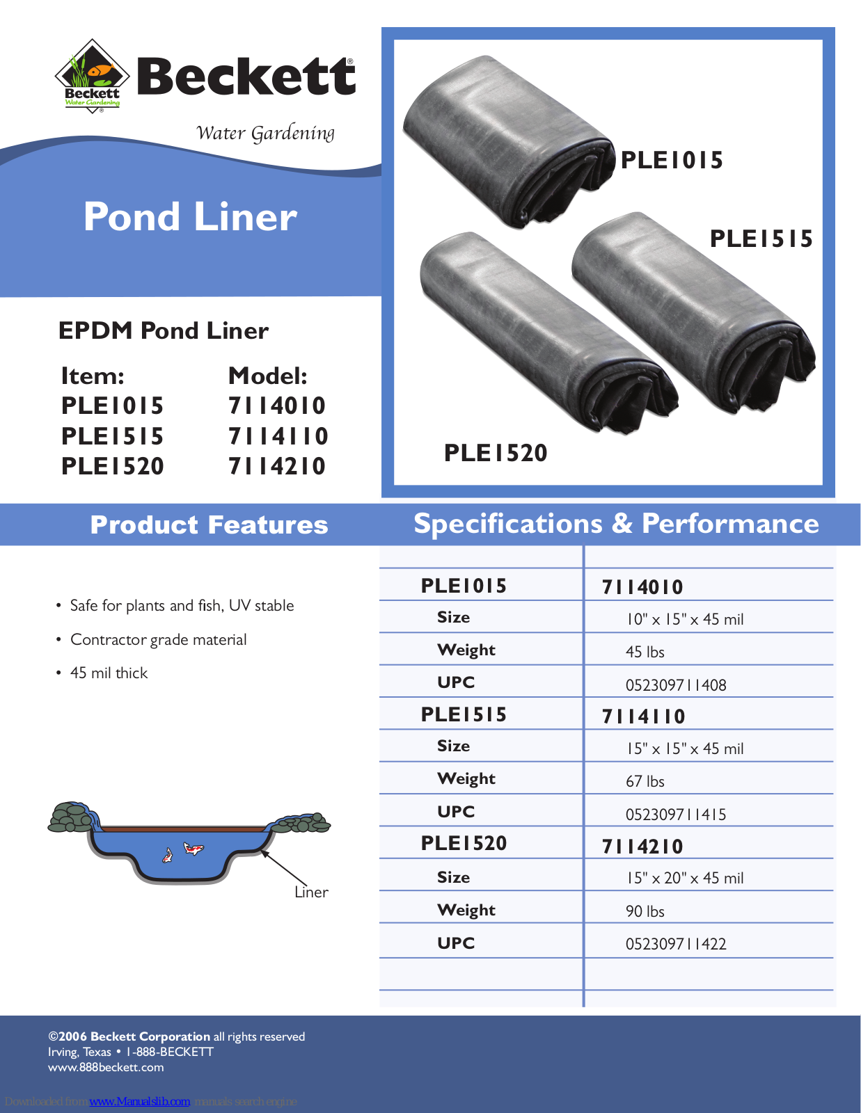Beckett PLE1015, 7114010, PLE1515, 7114110, PLE1520 Specifications - ManualMachine.com