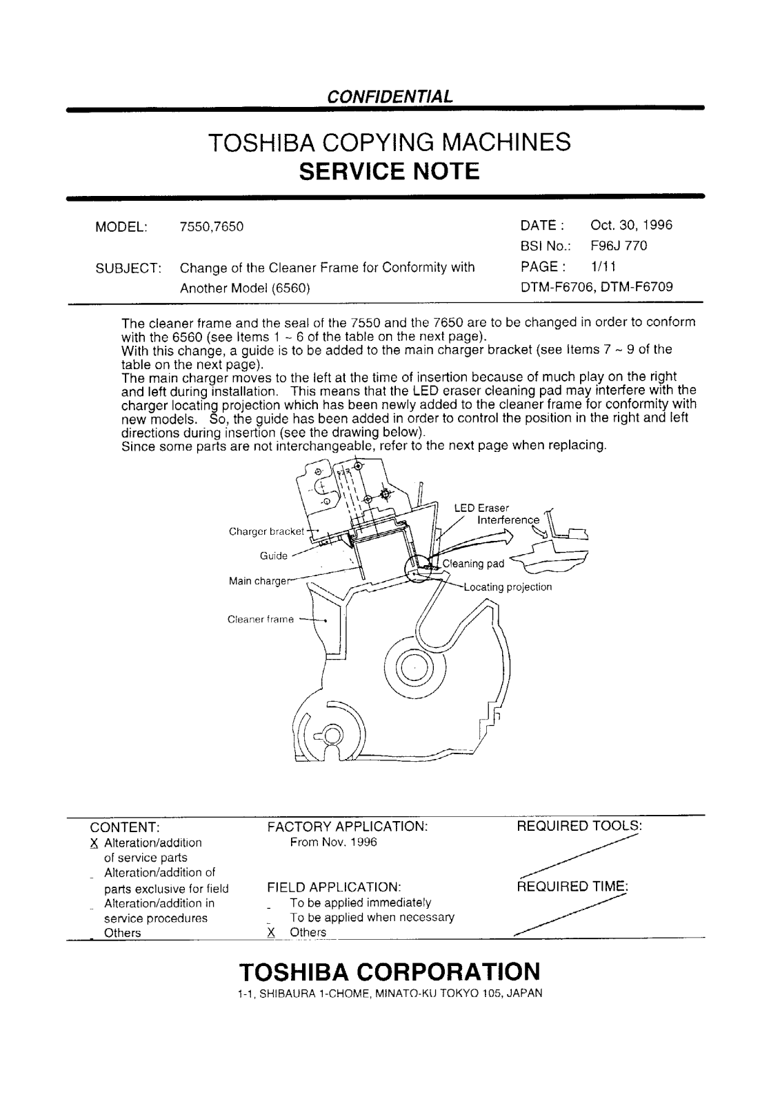 Toshiba f96j770 Service Note