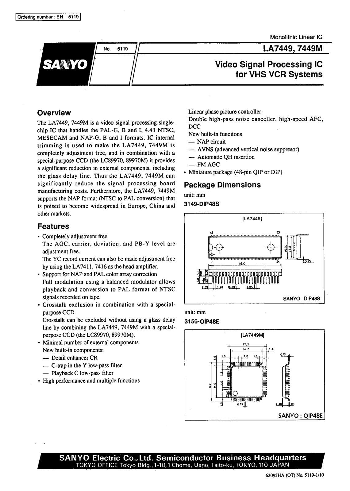 SANYO LA7449M, LA7449 Datasheet