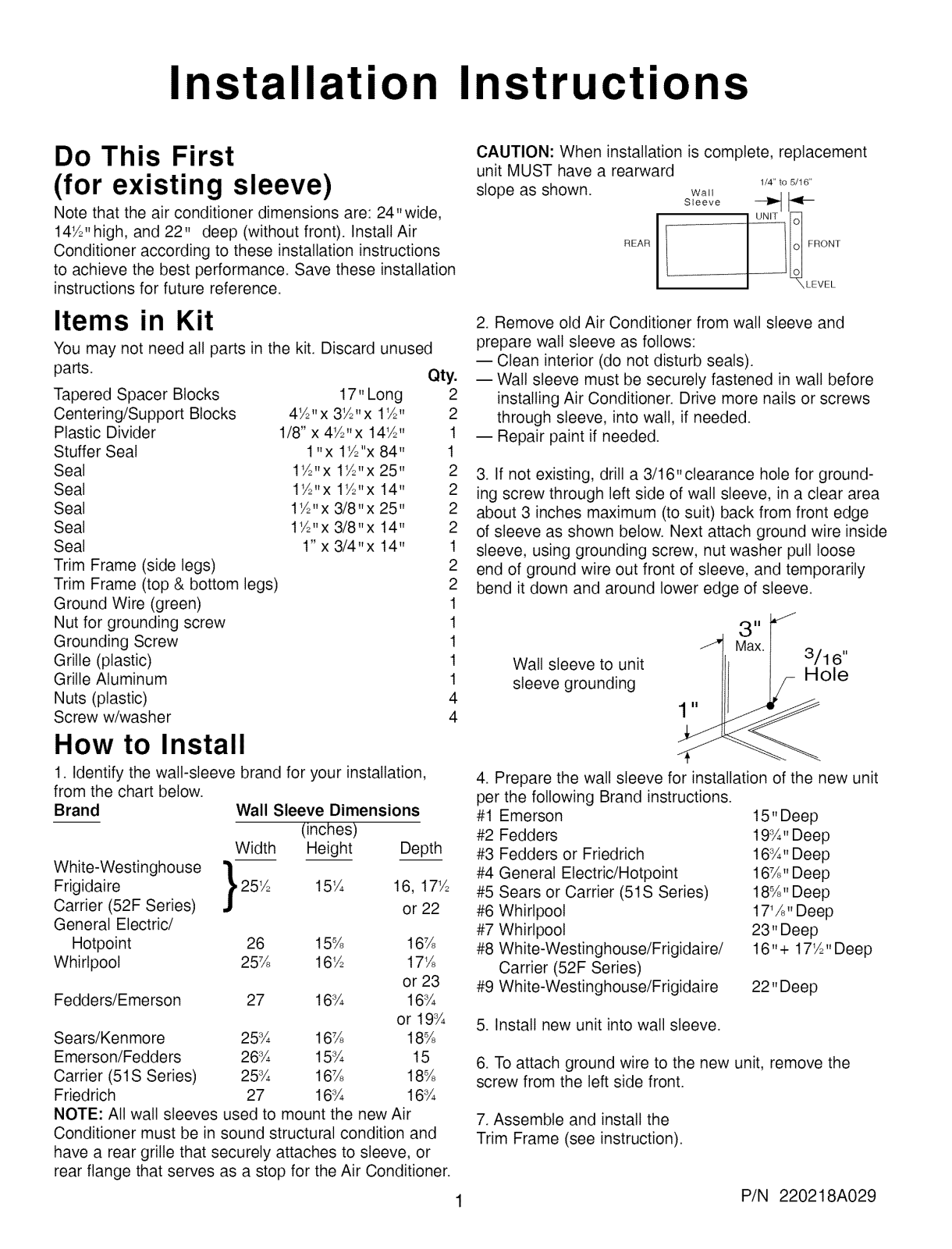 Frigidaire FAH146Q2T1, FAH146Q2T2, FAH146Q2T3, FAH146Q2T4, FAH14EQ2T1 Installation Guide - ManualMachine.com