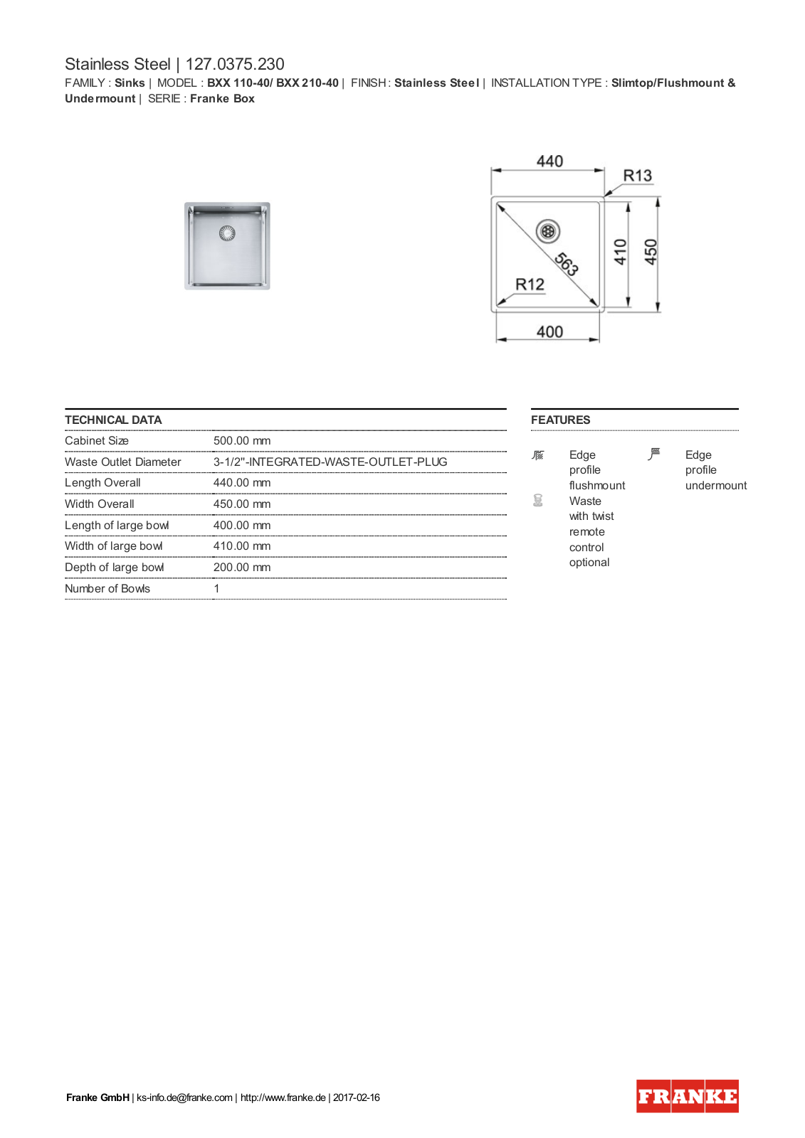 Franke 127.0375.230 Service Manual