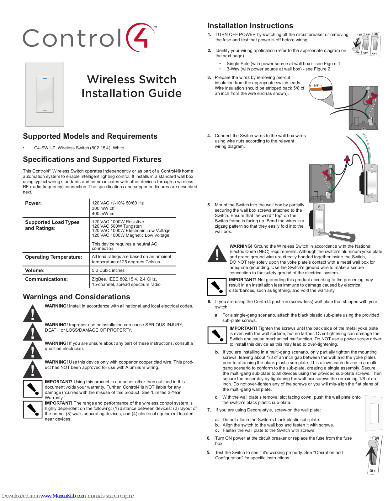 Control 4 C4-SW1-Z, 802.15.4 Installation Manual